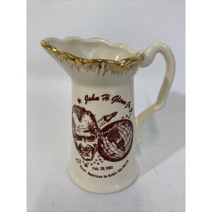 Vintage John H Glenn 1960s Moon Orbit Commemorative Ceramic Souvenir Pitcher